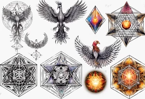 sacred geometry Metatron's cube with phoenix tattoo idea