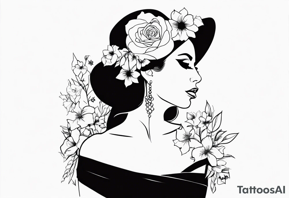 silhueta lady gaga com flores tattoo idea