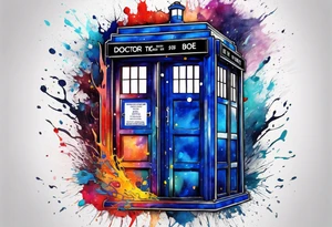Doctor who tardis with splashes of color coming out from around the TARDIS tattoo idea