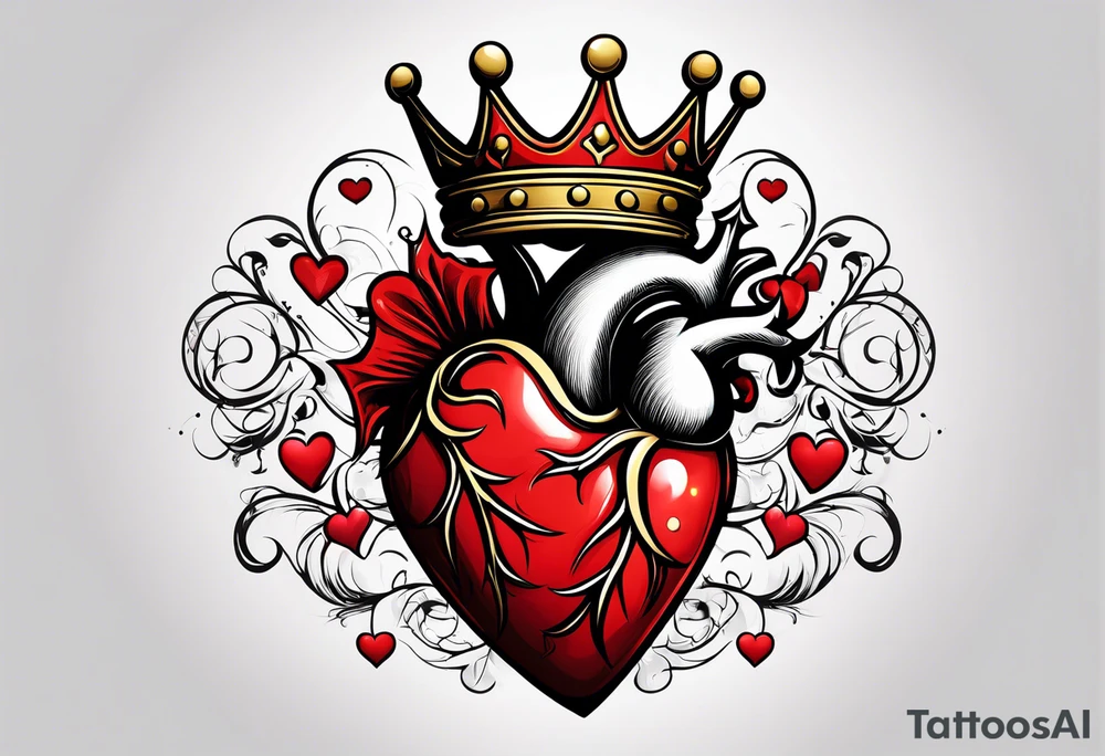 Red heart with a golden crown above it tattoo idea