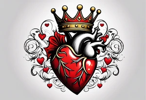Red heart with a golden crown above it tattoo idea