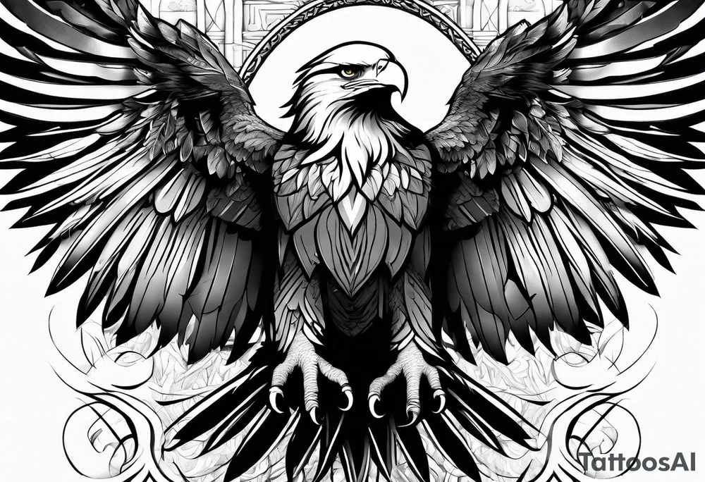 50/50 eagle male human spiritual warrior rebirth into light tattoo idea