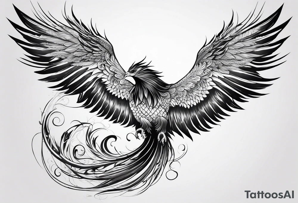 Phoenix with ink, horizontal flying tattoo idea