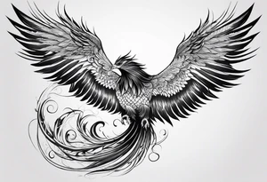 Phoenix with ink, horizontal flying tattoo idea