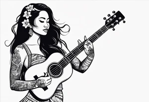 Standing vahine who dance with ukulele tattoo idea