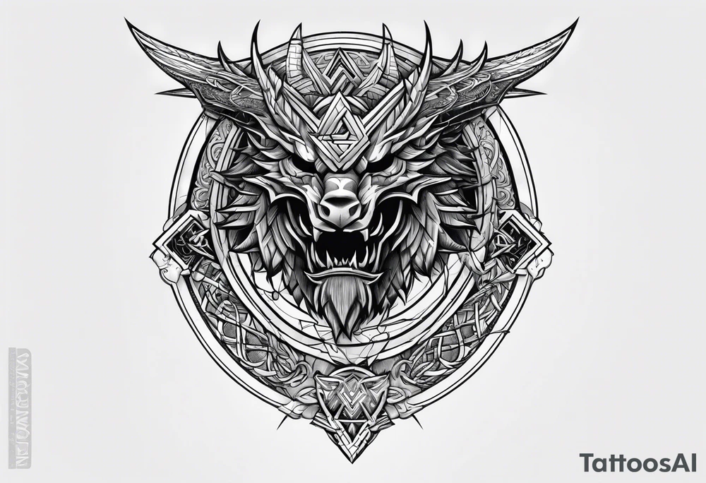 Valhalla sword shield dragon axe Valknut barbed wire chains valknut tattoo idea Valhalla sword shield dragon axe Valknut barbed wire chains valknut tattoo idea