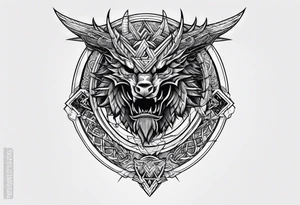 Valhalla sword shield dragon axe Valknut barbed wire chains valknut tattoo idea