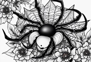 Spiders and black flowers tattoo idea