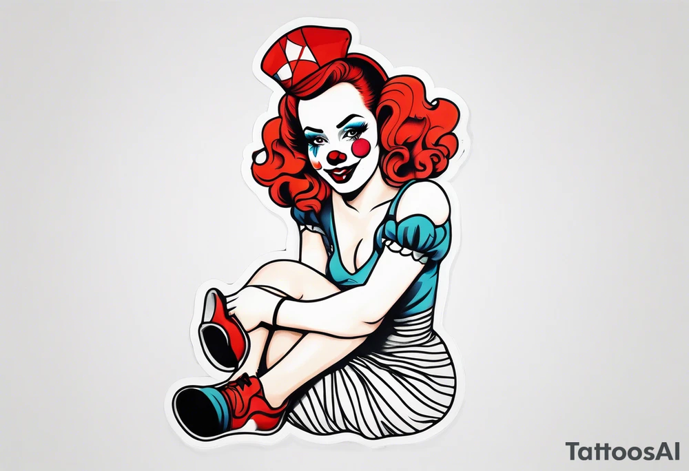 female pin up clown full body tattoo idea