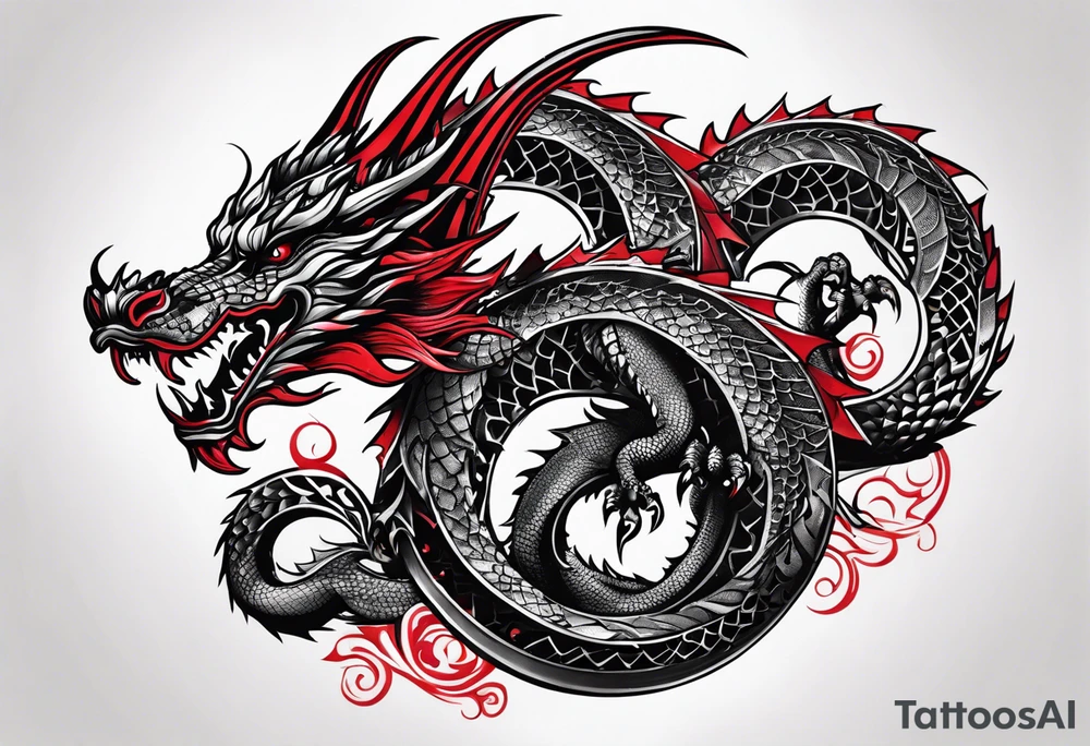 Red and black dragons tattoo idea