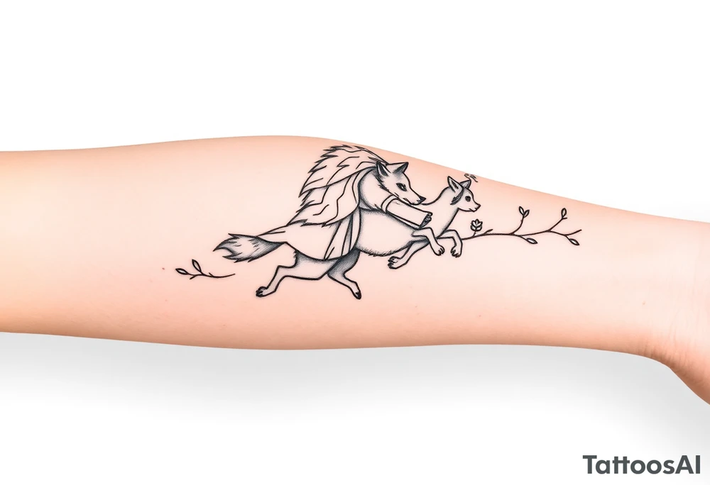 Big bad wolf running behind little red riding hood tattoo idea