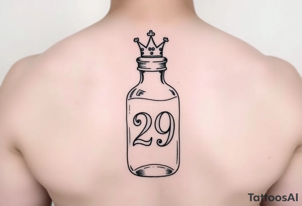 Baby bottle with crown and number 29 tattoo idea