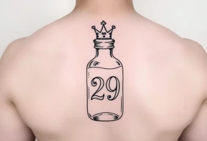 Baby bottle with crown and number 29 tattoo idea