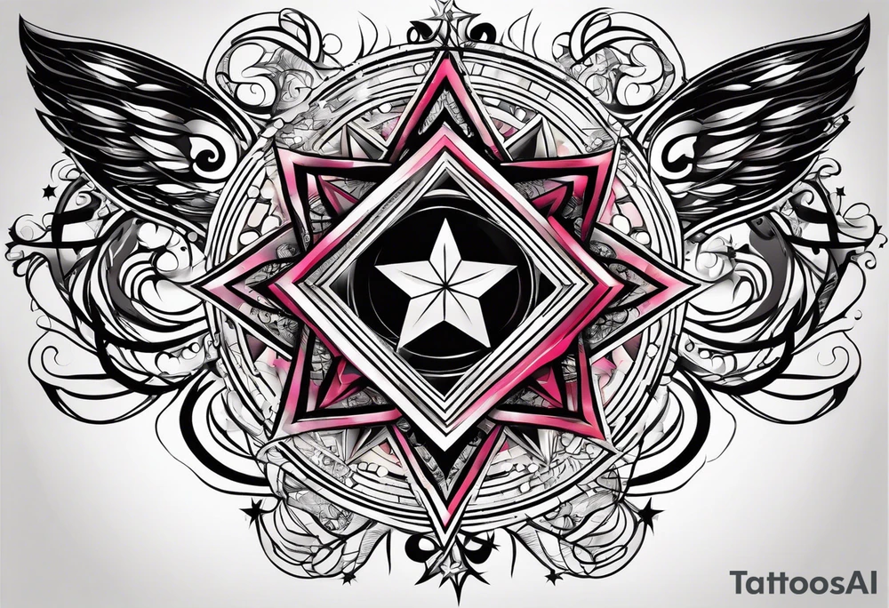 straight lines with graphics, theme of stars tattoo idea