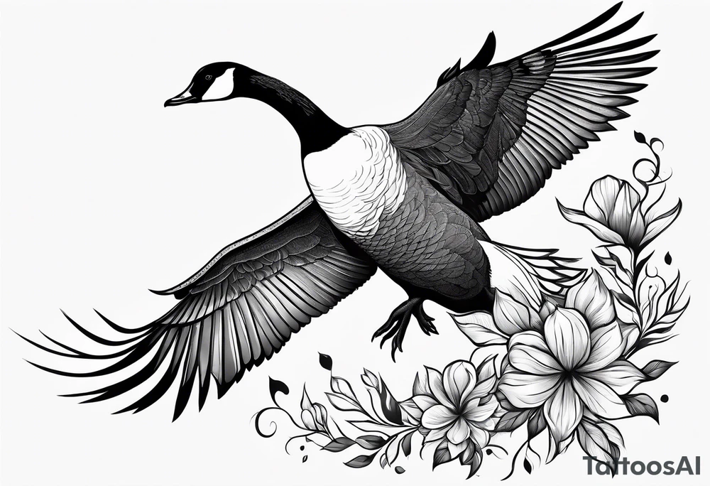 canadian goose taking off profile flowers tattoo idea