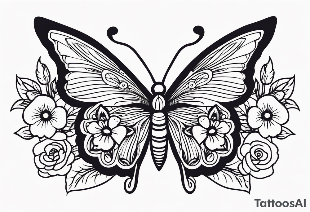 butterfly 
with flowers around it vintage old school traditional tattoo idea