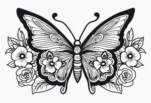 butterfly 
with flowers around it vintage old school traditional tattoo idea