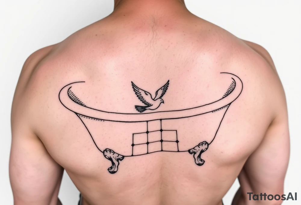 clawfoot bathtub with tile floor visible with a dove on the floor tattoo idea