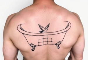clawfoot bathtub with tile floor visible with a dove on the floor tattoo idea