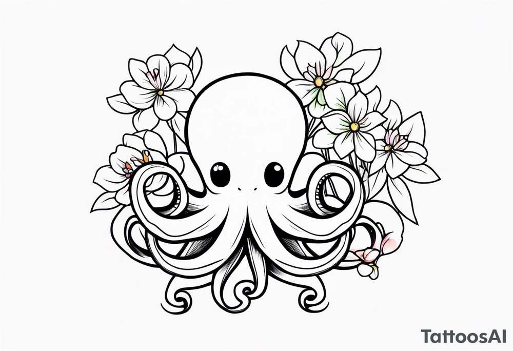 octopus holding flowers tattoo idea