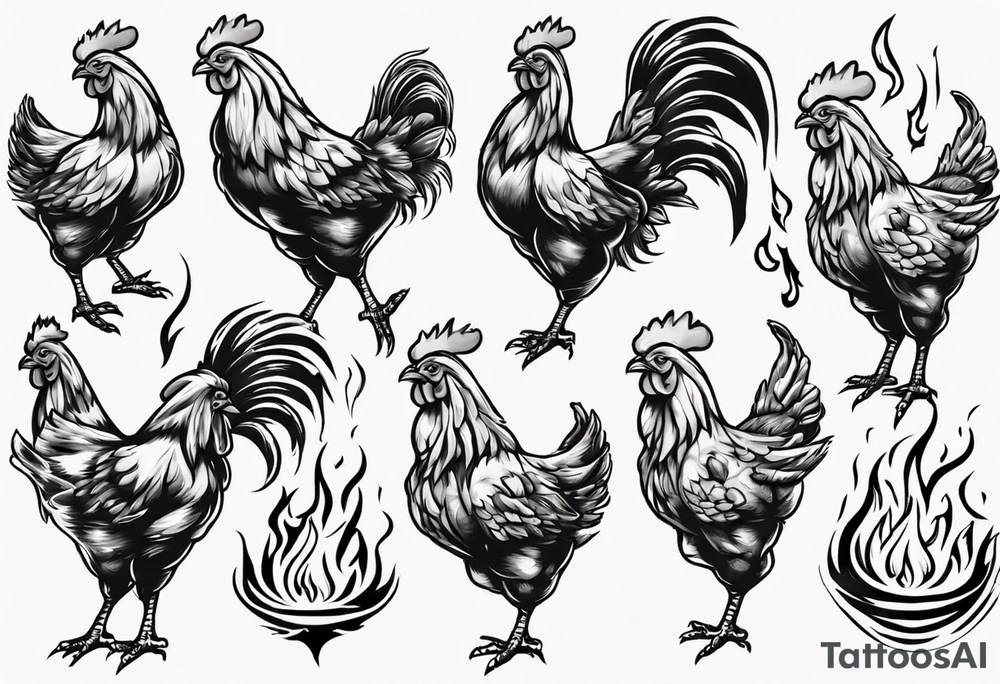 Chicken on fire tattoo idea