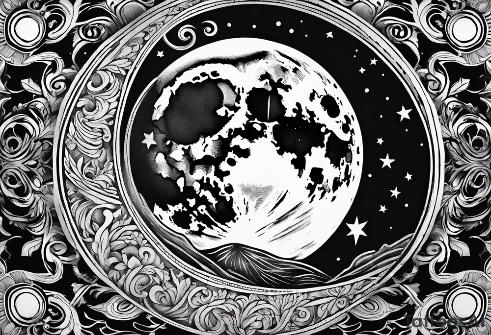 Ornemental moon tattoo idea