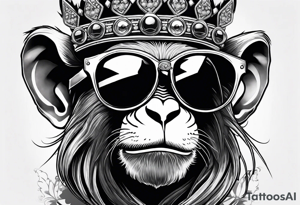 A cool free spirit female monkey with a princess crown pigtails and shades tattoo idea