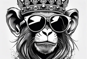 A cool free spirit female monkey with a princess crown pigtails and shades tattoo idea