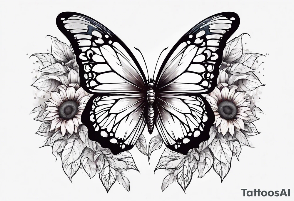 Half butterfly half sunflower tattoo idea