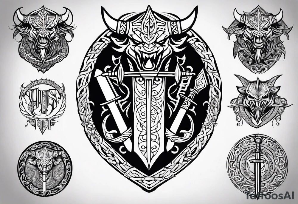 Viking sword Valhalla dragon shield tattoo idea