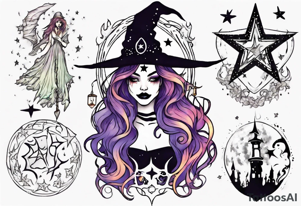 fantasy witchy. with stars tattoo idea