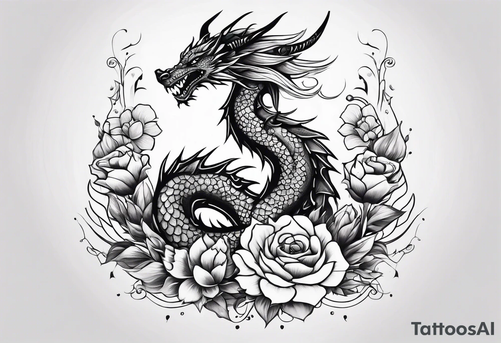 Design for tattoo sleeve - dragon with flowers tattoo idea