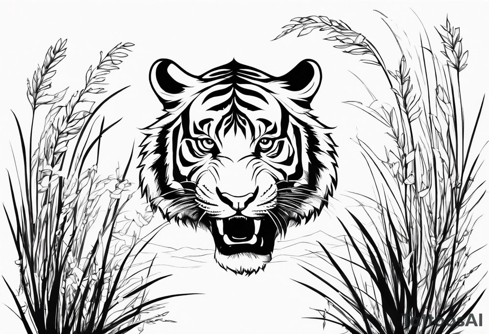 hungry tiger hiding in the grass tattoo idea