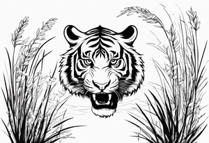 hungry tiger hiding in the grass tattoo idea