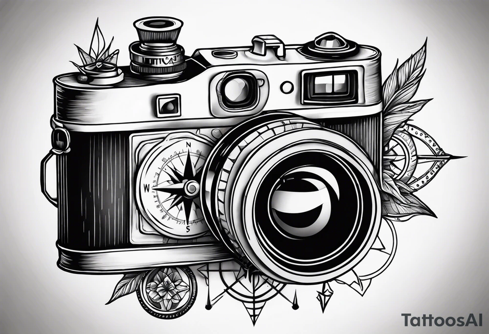 camera and compass combined tattoo idea