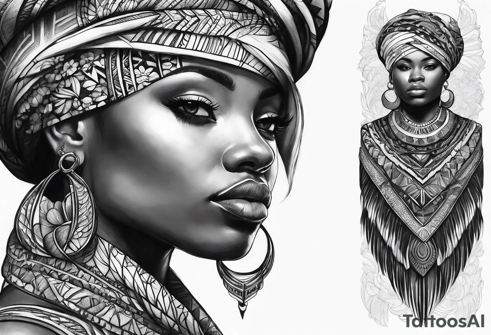 african, bird , arm sleeve tattoo idea