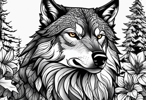 Hawk and a Wolf, Nature Scenery, and names Grayson, Bennett, Layden, Xavian, Amelia, Braxton tattoo idea