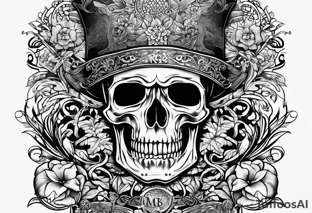 skeleton with word "MRBG" tattoo idea