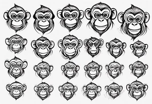 Create an abstract happy monkey outline in a small disconnected circle tattoo idea