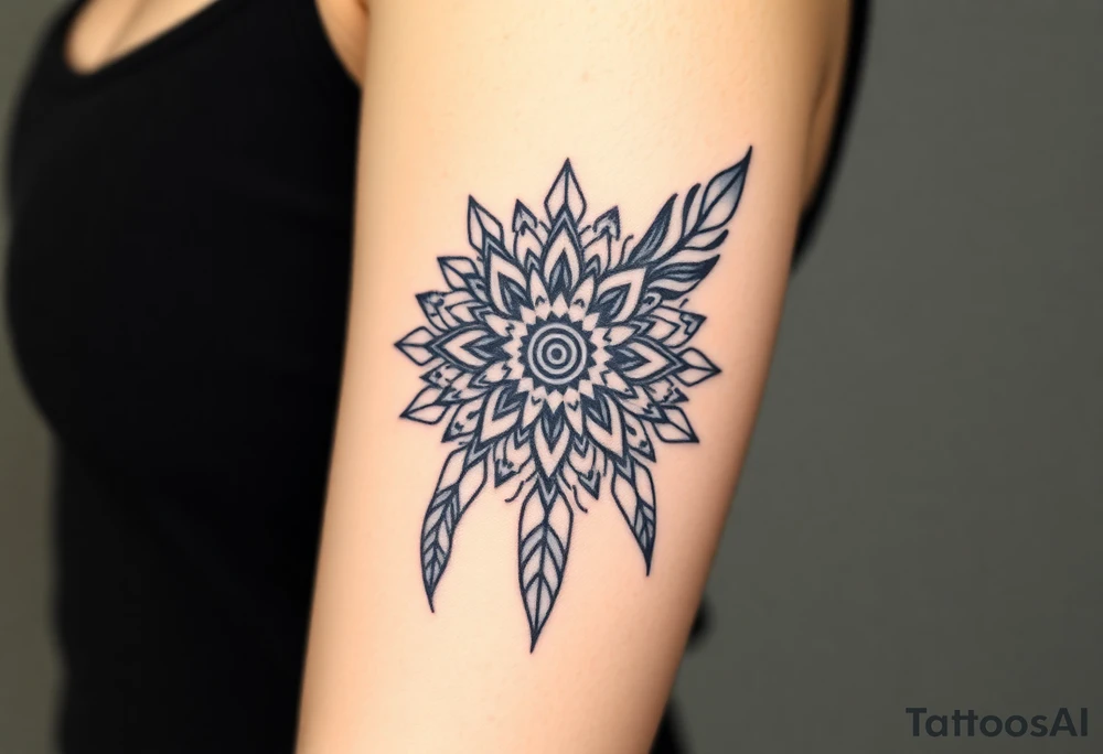 spiritual feather indian mandala shaman tattoo idea