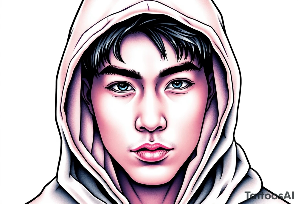 Handsome Asian young guy wearing hood tattoo idea