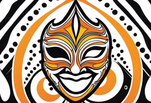 Laughing Male masquerade mask with orange and black circles tattoo idea