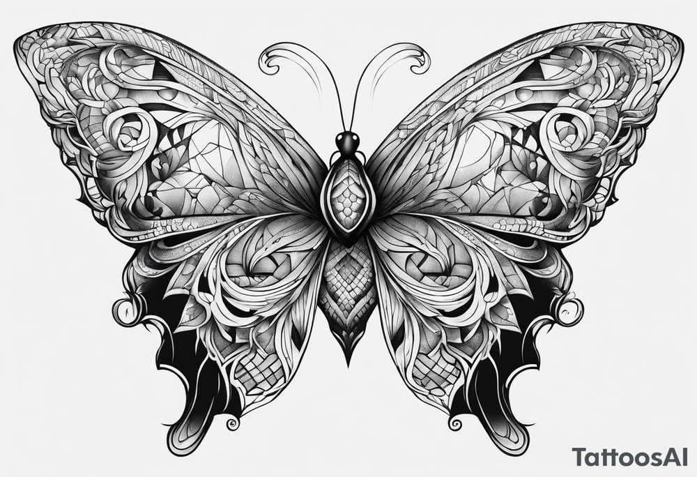 Tête de serpent papillon tattoo idea