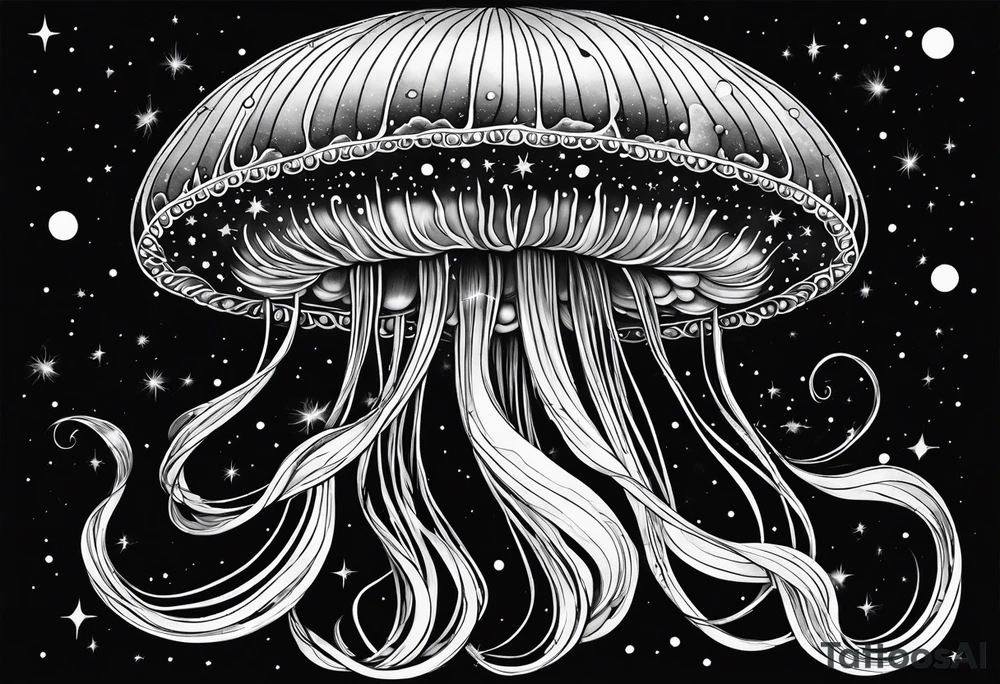 Stars, nebulas, and galaxys are inside a long slender jellyfish tattoo idea