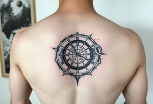 Chest and short-sleve universe themed spiral clock tattoo idea