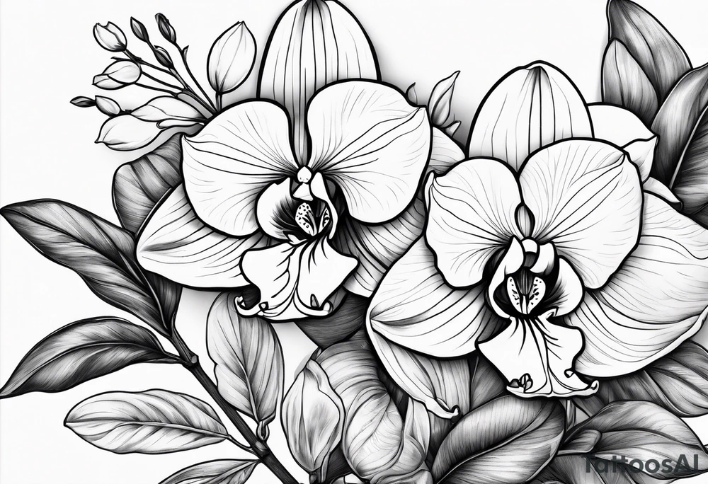 Orquídea e Bougainvillea com ramos tattoo idea