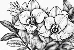 Orquídea e Bougainvillea com ramos tattoo idea