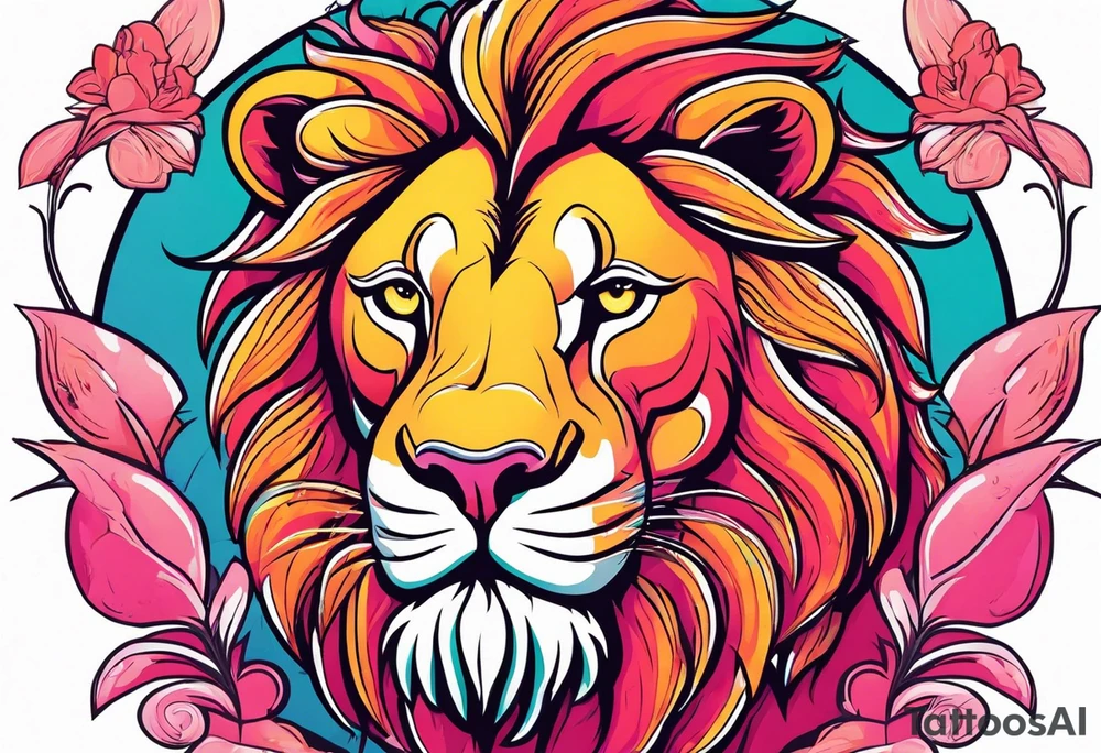 powerful majestic lion, eating a flamingo tattoo idea
