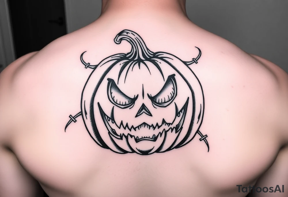 Spooky carved pumpkin 
With sad evil tattoo idea