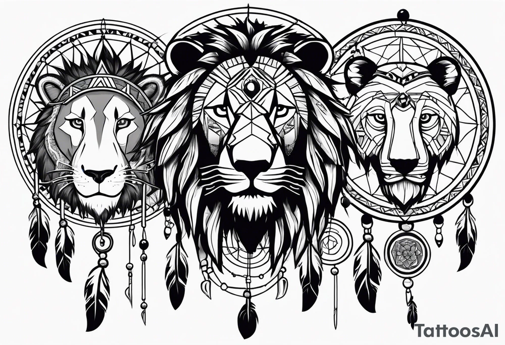 A native american dream catcher with a frog a lion and a bear on the inside tattoo idea